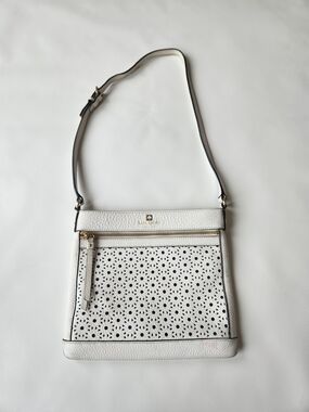 Kate Spade White Perforated Leather Shoulder Bag Purse Floral Pattern